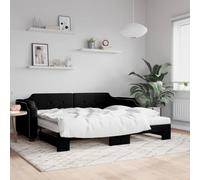 Runheo Lit de Jour avec lit gigogne Noir 80x200 cm, Tissu Polyester Solide, Cadre en Bois Massif et métal, Matelas Mousse Confortable, canapé Convertible pour Chambre et Salon
