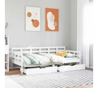 Runheo Lit de jour, blanc, 80 x 200 cm, cadre de lit en pin massif avec 2 tiroirs, canapé-lit multifonction pour chambre d'amis, chambre d'enfant, salon