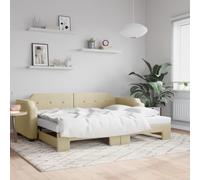 Runheo Lit de Jour crème avec lit gigogne 100x200 cm en Tissu 2 en 1 canapé-lit Robuste pour Chambre et Salon, Structure Bois et métal, Solution Gain de Place Pratique