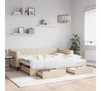 Runheo Lit de Jour crème avec lit gigogne et tiroirs 90x200 cm canapé Convertible Cadre de lit Multifonction pour Chambre Salon Pratique et Rangement optimisé