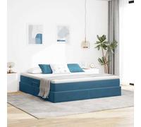 Runheo Lit de rangement avec matelas, bleu foncé, 180 x 200 cm, en velours, élévateur hydraulique, structure en métal robuste, super king size, pour chambre à coucher