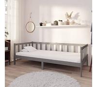 Runheo Lit de Repos avec Matelas 90x200 cm Gris en Bois de pin Massif Robuste, Cadre de lit Confortable pour Chambre, Meuble Multifonction avec Matelas épais et Housse Lavable
