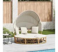 Runheo Lit de salon d'extérieur avec toit et coussin en rotin synthétique, résistant aux intempéries et imperméable, coussin inclus, réglable, idéal pour terrasse, balcon, piscine et heures de détente