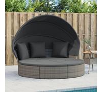 Runheo Lit de salon d'extérieur avec toit et coussin gris, lit de jardin en rotin synthétique avec rembourrage imperméable, résistant aux intempéries, chaise longue de relaxation avec protection