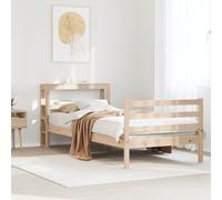 Runheo Lit en bois de pin massif, 75 x 190 cm, en bois non traité, avec têtes de lit, étagères, lattes de contreplaqué, cadre de lit stable, pour chambre à coucher, autoportant, aspect bois naturel