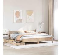Runheo Lit en bois massif 180 x 200 cm en pin non traité, avec sommier à lattes et 2 tiroirs de lit, cadre de lit stable pour chambre à coucher, design durable, tête de lit polyvalente
