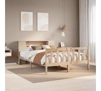 Runheo Lit en bois massif avec étagère, 160 x 200 cm, en pin non traité, cadre de lit robuste avec sommier à lattes, espace de rangement pratique pour chambre à coucher
