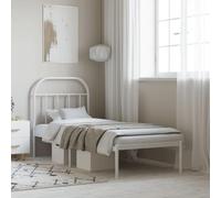 Runheo Lit en métal, sans matelas, avec tête de lit, blanc, 75 x 190 cm, cadre en acier robuste, design élégant, pour chambre à coucher, hauteur de rangement supplémentaire
