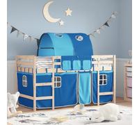 Runheo Lit mezzanine pour enfant, avec tunnel bleu, 90 x 190 cm, pin massif, lit simple, pour chambre d'enfant, avec kit de rideaux, cadre de lit robuste