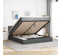 Runheo Lit ottoman 200 x 200 cm, gris foncé, avec matelas, ressorts ensachés, surmatelas, grand espace de rangement et éclairage LED pour chambre à coucher, meuble moderne