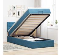 Runheo Lit ottoman avec matelas bleu foncé, 90 x 190 cm, en velours, lit capitonné avec espace de rangement, matelas à ressorts ensachés, surmatelas, meubles de chambre à coucher