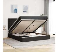 Runheo Lit ottoman avec matelas et LED, noir, 160 x 200 cm, lit rembourré en velours avec espace de rangement, matelas à ressorts ensachés, surmatelas, meubles de chambre à coucher