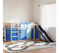 Runheo Lit superposé avec toboggan et rideaux - Bleu - 90 x 200 cm - Pin massif - Lit de jeu pour chambre d'enfant - Lit mezzanine robuste avec protection anti-chute - Kit complet