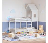 Runheo Lit superposé avec toit, blanc, 90 x 200 cm, en pin massif, sûr pour un espace limité, lit plate-forme robuste, meuble pour chambre d'enfant