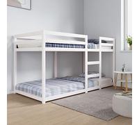 Runheo Lit superposé Blanc en Bois de pin Massif 90x200 cm Cadre de lit Robuste pour Chambre Espace limité Design sécurisé avec Garde-Corps Fonctionnel sans Matelas