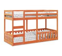 Runheo Lit superposé en Bois de pin Massif Cire Marron 80x200 cm lit Simple Bois Chambre Enfants Double Couche Stable Durable avec Garde-Corps échelle intégrée Solution Gain de Place