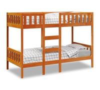 Runheo Lit superposé en Bois de pin Massif Cire Marron 90x200 cm avec Garde-Corps et échelle intégrée, Cadre Stable et Durable pour Chambre, idéal pour familles et invités