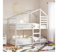 Runheo Lit superposé sans Matelas Blanc en Bois de pin Massif 75x190 cm Cadre de lit Robuste pour Chambre Enfants Espace limité Design Fonctionnel avec Toit ludique et Garde-Corps sécurisés