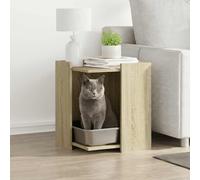 Runheo Litière pour chat en chêne Sonoma - 42 x 42 x 51 cm - Maison pour chat avec design caché - Pour intérieur - Table d'appoint pour escalade et jeu