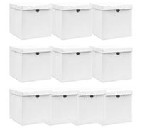 Runheo Lot de 10 boîtes de rangement avec couvercles, blanches, 32 x 32 x 32 cm, en tissu non tissé, pliables, empilables, pour cuisine, chambre à coucher, salle de bain, étagère, bureau