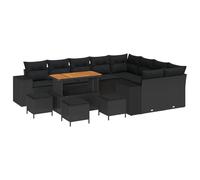 Runheo Lot de 13 canapés de jardin avec coussins - Noir - En polyrotin - Modulaire - Résistant aux UV - Résistant aux intempéries - Pour terrasse, balcon, extérieur