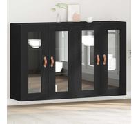 Runheo Lot de 2 armoires murales, aspect chêne noir, 69,5 x 34 x 90 cm, en matériau dérivé du bois, avec portes en verre, cabinet de rangement polyvalent, pour salon et cuisine