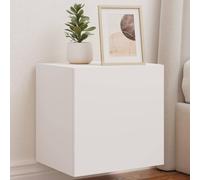 Runheo Lot de 2 armoires murales avec éclairage LED - Blanc - 40,5 x 35 x 40 cm - En bois - Pour salon, chambre à coucher, rangement multimédia