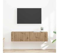 Runheo Lot de 2 armoires murales flottantes en chêne artisanal, 60 x 31 x 29,5 cm, avec portes et étagères, console TV moderne pour salon, chambre à coucher, peu encombrante