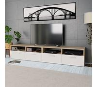 Runheo Lot de 2 armoires TV, en bois de chêne et blanc, 95 x 35 x 36 cm, design moderne, salon, chambre à coucher, rangement pour médias