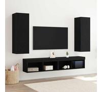 Runheo Lot de 2 armoires TV murales flottantes - Aspect chêne - Noir - 30,5 x 30 x 90 cm - En matériau dérivé du bois - Design moderne pour salon, chambre à coucher - Rangement multimédia