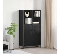 Runheo Lot de 2 buffets aspect chêne noir, 81 x 36 x 150,5 cm, en acier à base de bois, design industriel, pour salon, salle à manger, avec espace de rangement