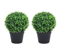 Runheo Lot de 2 buissons artificiels avec pot en forme de boule - Vert - 27 cm - En polyéthylène - Décoration pour salon, chambre à coucher, bureau, balcon, terrasse - Plantes en plastique faciles