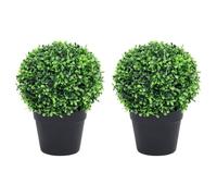 Runheo Lot de 2 buissons artificiels en forme de boule - Vert - 32 cm - Avec pot - Décoration pour salon, balcon, terrasse, intérieur et extérieur - Plantes artificielles réalistes et faciles