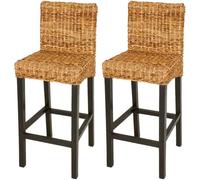 Runheo Lot de 2 chaises de bar en acajou et abaca, 45 x 44 x 111 cm, tabourets de bar avec dossier et repose-pieds, ensemble idéal pour cuisine, salle à manger, comptoir et salle de fête