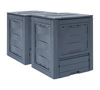Runheo Lot de 2 composteurs de jardin en plastique gris - 60 x 60 x 83 cm - Volume 520 l - Avec couvercle divisé et trous d'aération pour déchets organiques, compostage dans le jardin, la terrasse et