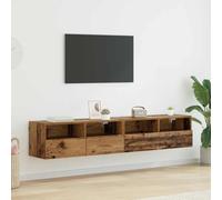 Runheo Lot de 2 étagères murales flottantes pour TV, aspect bois vieilli, 80 x 30 x 30 cm, pour salon, chambre à coucher, rangement des médias