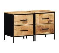 Runheo Lot de 2 tables de chevet en bois massif mangue, marron noir, 40 x 35 x 50 cm, avec 4 tiroirs, pour chambre à coucher, salon, table d'appoint