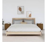 Runheo Lot de 2 tables de chevet en pin massif avec porte, marron miel, 40 x 34 x 45 cm, table d'appoint pour chambre à coucher, salon, table de chevet