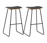 Runheo Lot de 2 tabourets de bar en cuir synthétique noir avec dossier et repose-pieds, acier revêtu par pulvérisation, 45 x 43 x 76 cm, siège pour cuisine, salle à manger, bar, comptoir, robuste et