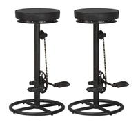 Runheo Lot de 2 tabourets de Bar en Cuir véritable de chèvre Noir, Design Industriel avec Repose-Pied, Hauteur réglable, idéal pour Cuisine Salle à Manger Salon comptoir ilot Haute