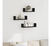Runheo Lot de 3 étagères murales flottantes en bois aspect chêne noir, design peu encombrant, capacité de charge de 15 kg, pour salon, chambre et bureau