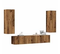 Runheo Lot de 4 armoires murales flottantes modernes aspect bois vieilli 80 x 30 x 30 cm et 30,5 x 30 x 90 cm pour salon, chambre à coucher et rangement multimédia