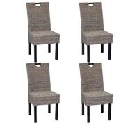 Runheo Lot de 4 chaises de salle à manger en rotin Kubu en bois de manguier, faites à la main, couleur naturelle, siège confortable pour salle à manger et cuisine, design durable
