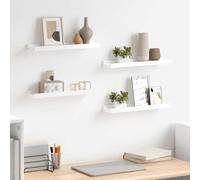 Runheo Lot de 4 étagères murales flottantes en MDF blanc brillant 40 x 9 x 3 cm pour montage mural, bibliothèques décoratives, peu encombrantes pour salon, chambre à coucher et bureau