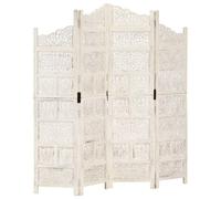 Runheo Lot de 4 séparateurs de pièce en bois de manguier massif sculpté à la main, blanc, 160 x 165 cm, autonome, pliable, opaque, pour salon, chambre à coucher, bureau, comme brise-vue et séparateur