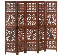 Runheo Lot de 5 séparateurs de pièce sculptés à la main - Marron - Bois de manguier - 200 x 165 cm - Pliable - Brise-vue - Séparateur autonome - Pour chambre à coucher, salon, bureau, intérieur