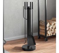 Runheo Lot de 5 ustensiles de cheminée en acier avec support - 18 x 56 cm - Pour poêle à bois, poêle suédois et foyer pour sécer, nettoyer, stocker du bois, des cendres et des braises dans le salon