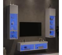 Runheo Lot de 6 pièces murales avec éclairage LED, blanc, matériau en bois, design moderne, polyvalent, pour salon, espace de rangement, 30 x 28,5 x 30 cm