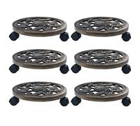 Runheo Lot de 6 rouleaux de plantes en plastique bronze de 30 cm avec roulettes à 360 degrés, support de plantes pour pot, convient pour jardin, balcon, terrasse et salon, banc décoratif et tabouret