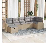 Runheo Lot de 7 canapés en polyrotin avec coussins, beige/gris clair, modulables, résistants aux UV, pour terrasse et jardin, avec compartiments de rangement, résistants aux intempéries